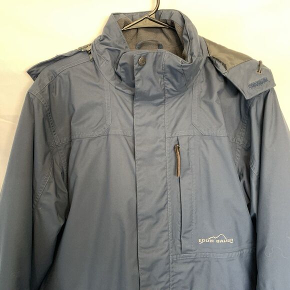 Eddie Bauer Jacket Men's Medium Blue zip-up Weather Edge shell lined snow hood - Picture 4 of 13